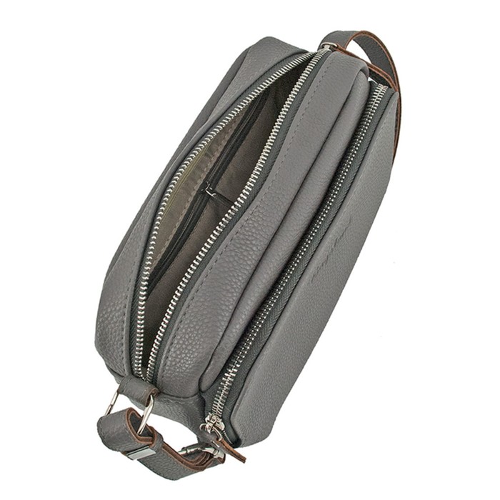 фото Сумка женская в2826-05141, цвет серый, натуральная кожа, 20х7х14 см bagsland