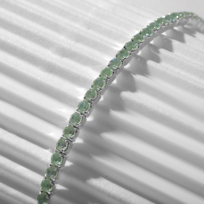фото Браслет "лёд" туман, 2мм, цвет матовый зелёный в серебре queen fair