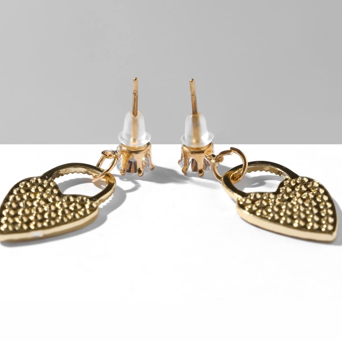 фото Серьги со стразами "сердца" замки, цвет белый в золоте queen fair