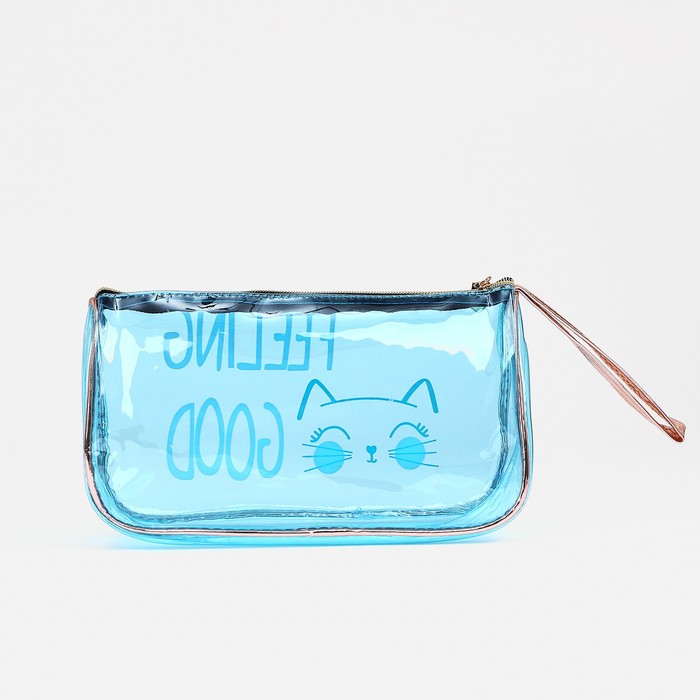 фото Косметичка на молнии, с ручкой, цвет голубой