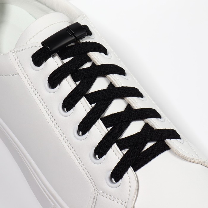фото Шнурки для обуви, на магнитах, пара, с плоским сечением и фиксатором, 100 см, цвет чёрный onlitop
