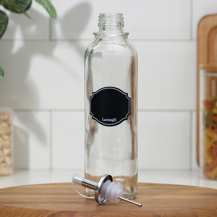 фото Бутылка с металлическим дозатором для масла и соусов «меловой дизайн», стеклянная, 330 мл, с мелком для маркировки larange