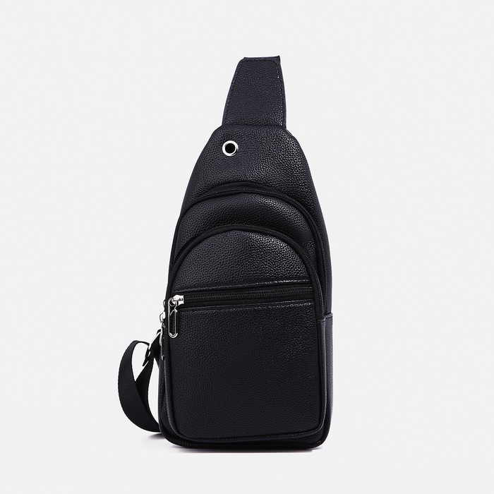 фото Сумка слинг мужская, искусственная кожа, отверстие для наушников, цвет чёрный