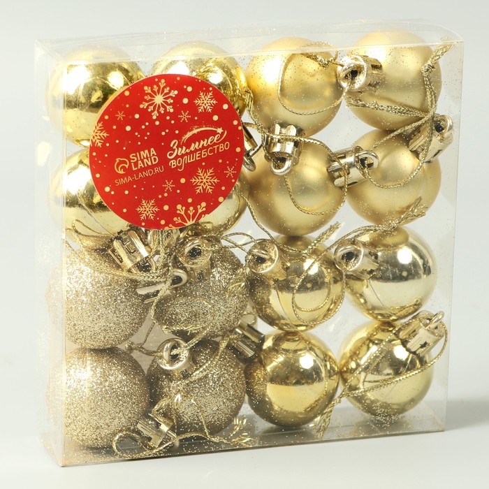 фото Набор шаров пластик d-3 см, 16 шт "праздничный переполох" золото зимнее волшебство