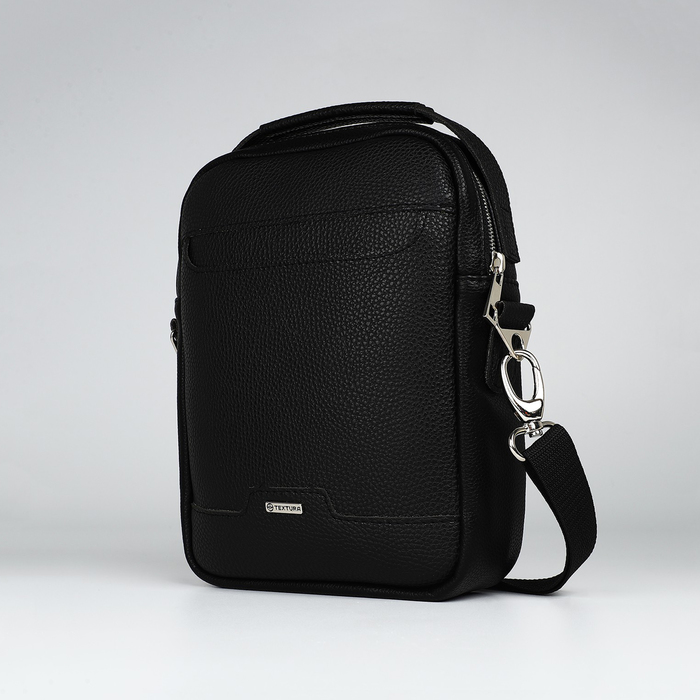 фото Сумка мужская textura через плечо, искусственная кожа, цвет чёрный
