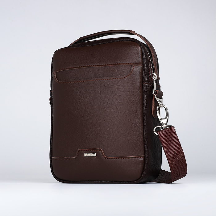 фото Сумка мужская textura через плечо, искусственная кожа, цвет коричневый