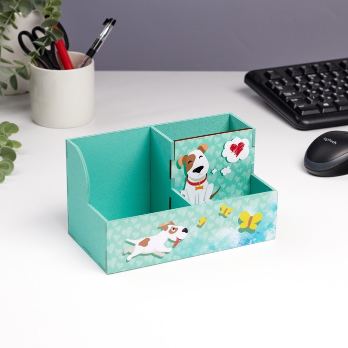 фото Органайзер для канцелярии "собачка" сердечки, 3 отделения, 18,5х10х10 см дарим красиво