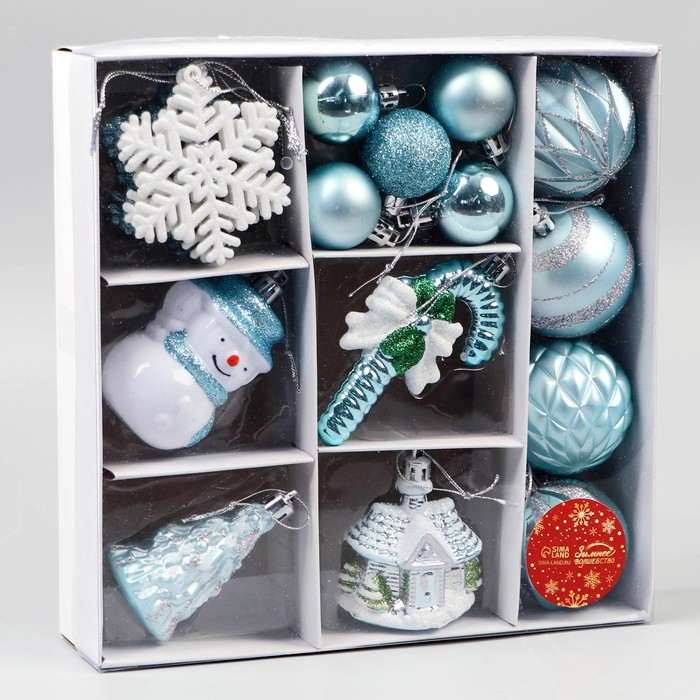 фото Набор украшений пластик 20 шт "праздничный" голубой белый зимнее волшебство