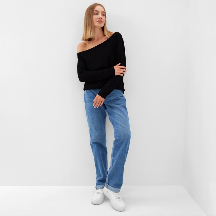 фото Джемпер (лонгслив) на одно плечо женский minaku: basic line цвет черный, р-р 50