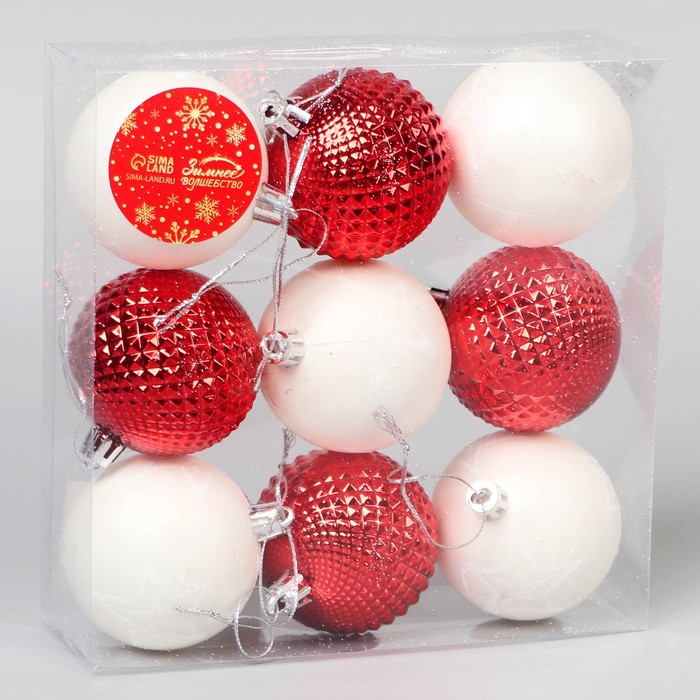 фото Набор шаров пластик d-5,5 см, 9 шт "гармония" сеточка, красный белый зимнее волшебство
