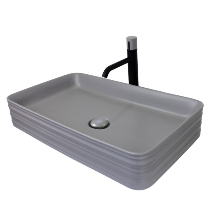 фото Раковина накладная bronze de luxe trend 1363-mg, 665х380х120, без перелива, фаянс, серый