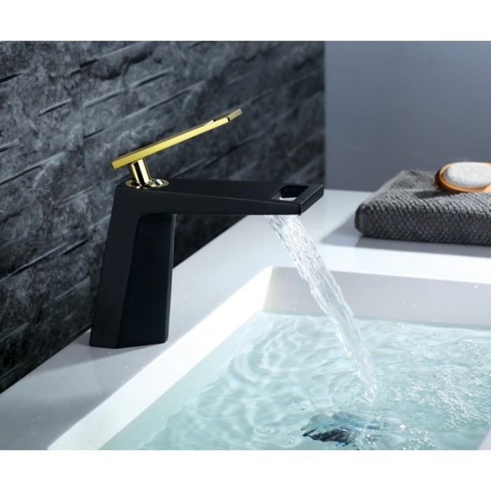 фото Смеситель для раковины bronze de luxe quadro a919b, излив 120 мм, латунь, черный/золото