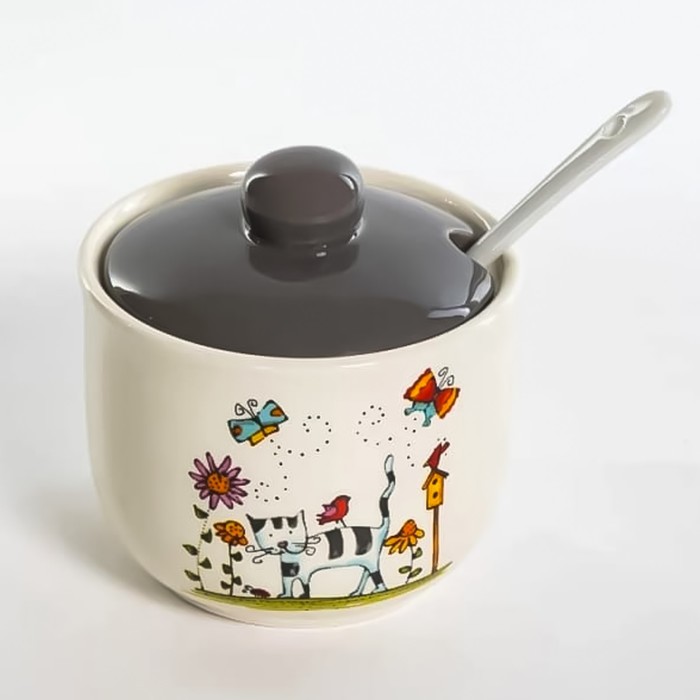 фото Сахарница с ложкой elrington «полосатый кот», 32 мл