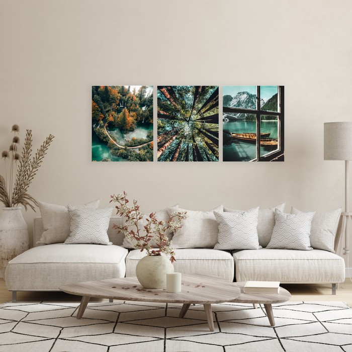 фото Часы-картина настенные модульные, триптих "лес", плавный ход, 3 шт 48х39 см timebox