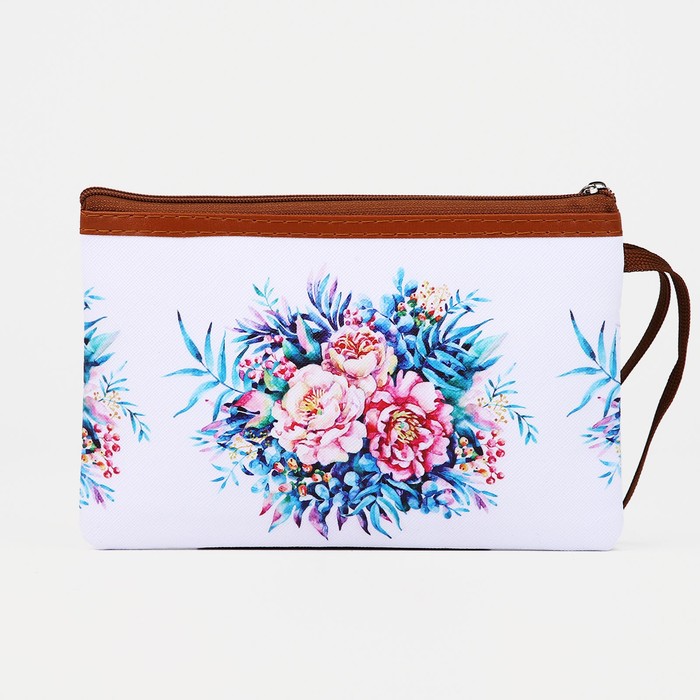 фото Косметичка на молнии, наружный карман, цвет белый