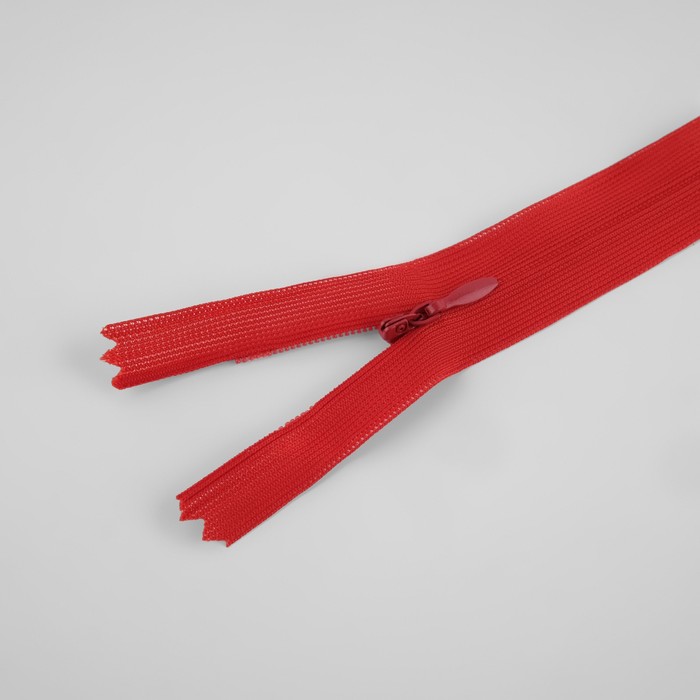 фото Молния потайная, №3, неразъёмная, замок автомат, 60 см, цвет красный