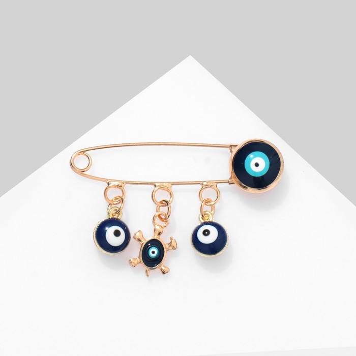 фото Булавка-оберег "от сглаза", 3 подвески 3,5см, цветная в золоте queen fair