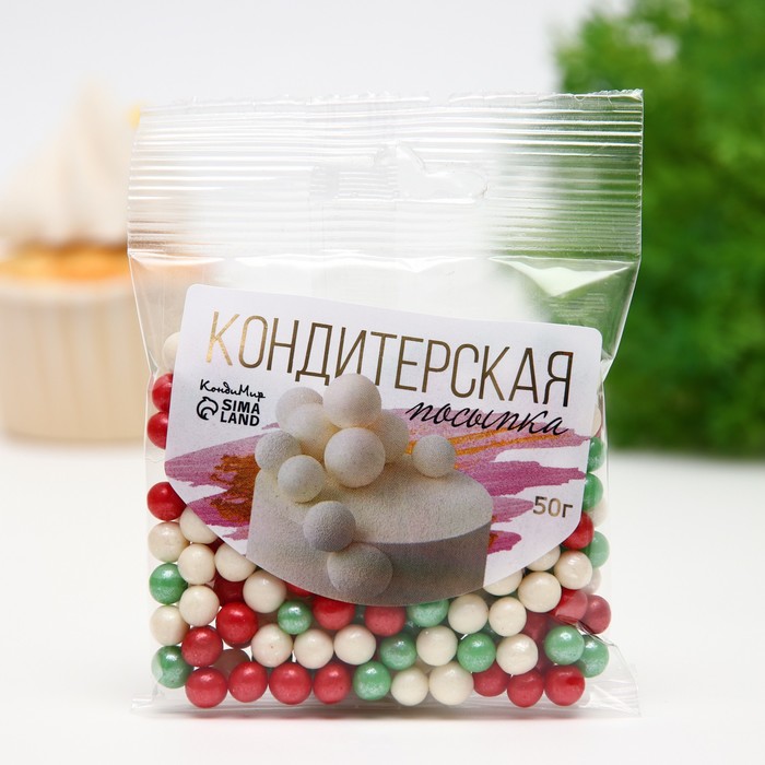 Посыпка кондитерская "Новый год" в цветной глазури (зеленый, красный, белоснежный) 6-8 мм, 50 г
Посыпка кондитерская "Новый год" в цветной глазури (зеленый, красный, белоснежный) 6-8 мм, 50 г
