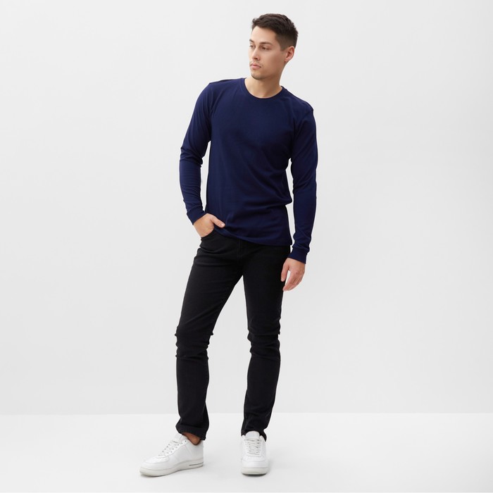 фото Лонгслив мужской однотонный, цвет тёмно-синий, размер 56