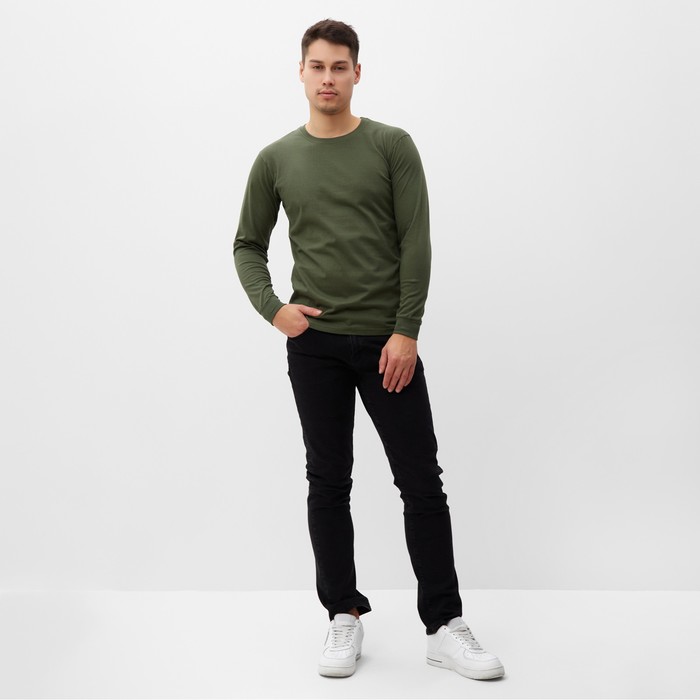 фото Лонгслив мужской однотонный, цвет тёмно-зелёный, размер 56