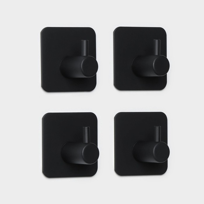 фото Крючки самоклеющиеся для ванной комнаты штольц stölz, 4 шт, цвет чёрный