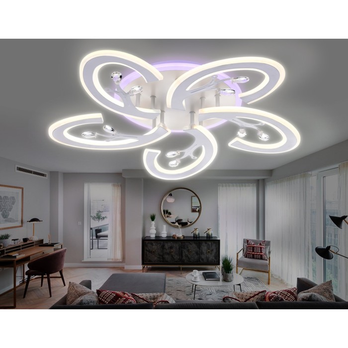фото Светильник светодиодный потолочный с пультом ambrella light, original, fa512, 5хled, 120 вт, 9000lum, 3000-6400к, цвет белый, матовый