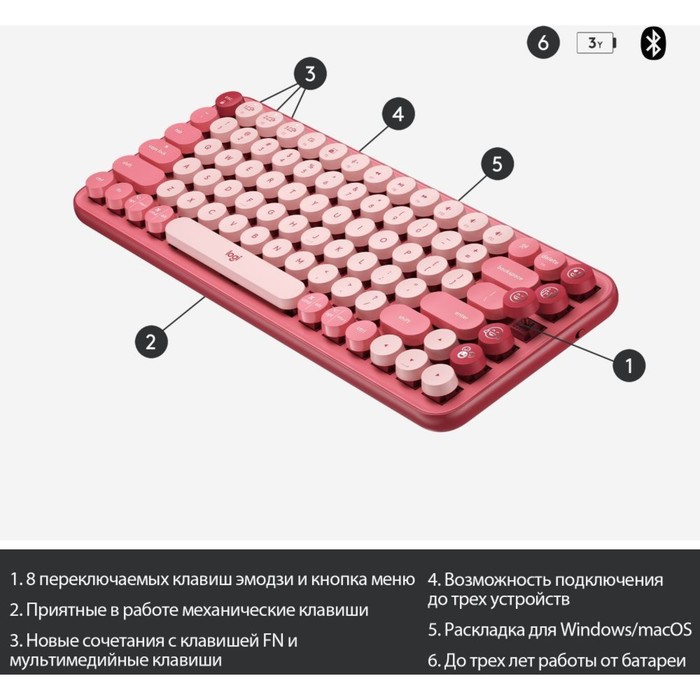 Клавиатура Logitech POP Keys механическая розовый/красный USB беспроводная BT/Radio
Клавиатура Logitech POP Keys механическая розовый/красный USB беспроводная BT/Radio