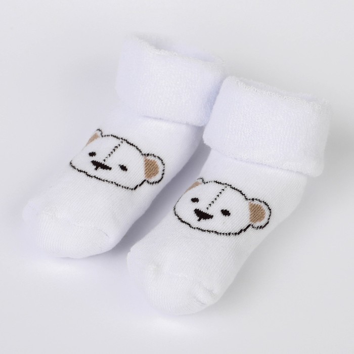 фото Набор носков для новорождённых 2 пары (4 шт.), махровые от 0 до 6 мес., цвет бежевый/белый uviton