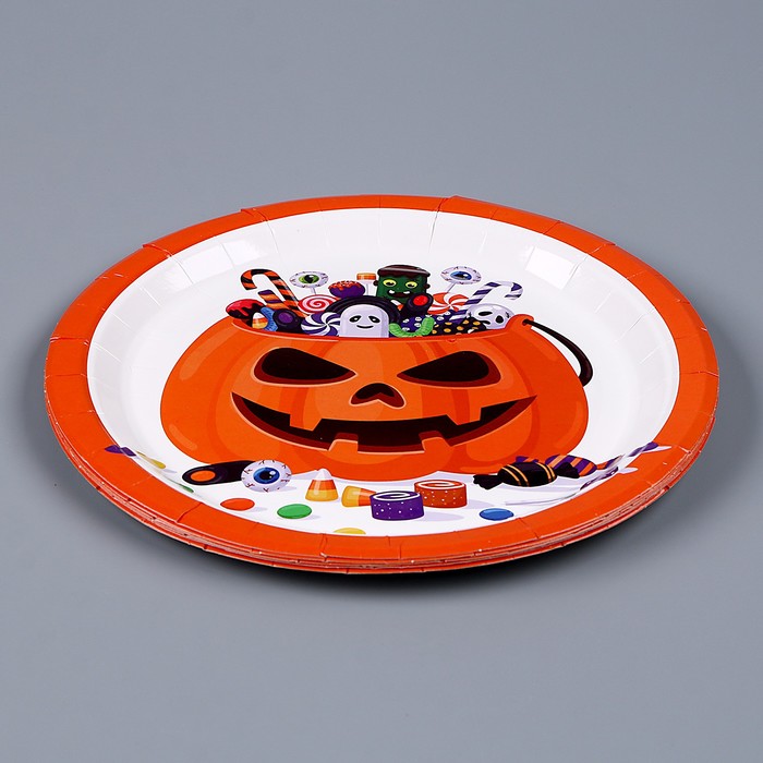 фото Тарелка бумажная «тыква», в наборе 6 шт. страна карнавалия