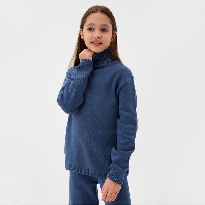 фото Костюм вязаный детский (свитер и брюки) minaku, цвет синий, рост 134 см