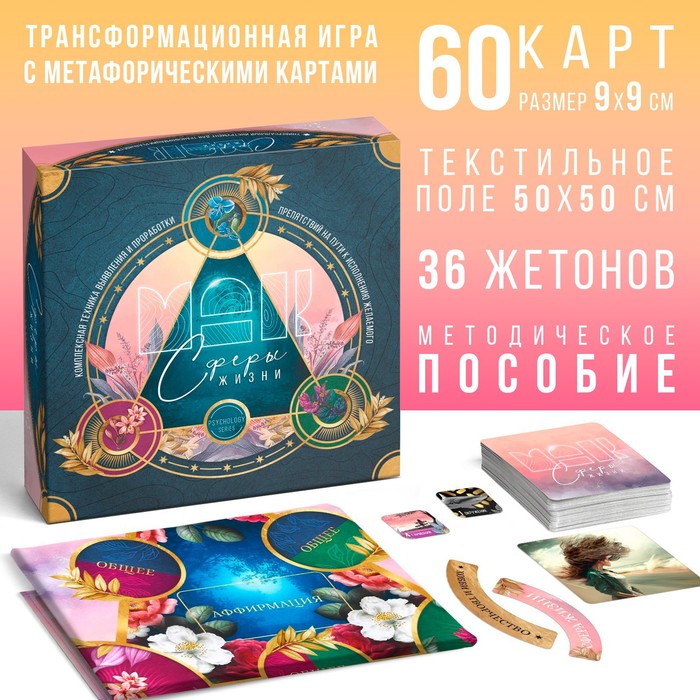 Трансформационная игра «Сферы жизни», 60 карт (9х9 см), 36 жетонов (3х3 см и 3,5х10 см), игровое поле (50х50 см),16+
Трансформационная игра «Сферы жизни», 60 карт (9х9 см), 36 жетонов (3х3 см и 3,5х10 см), игровое поле (50х50 см),16+