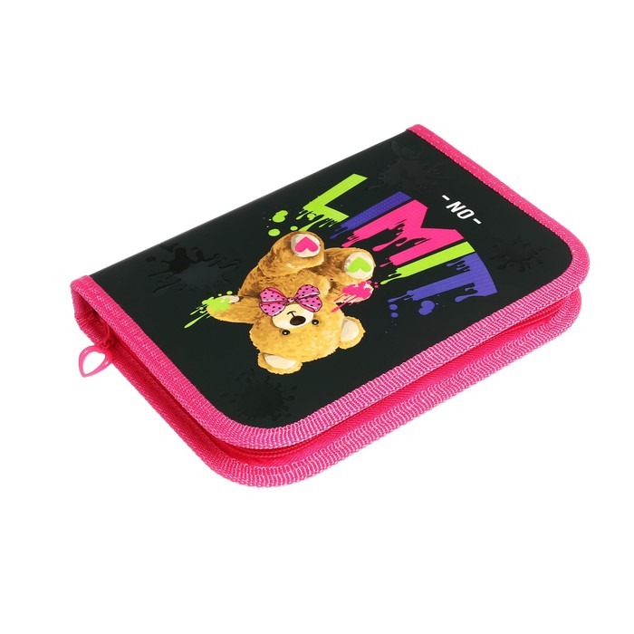 фото Пенал 1 секция 130 х 190 х 30 мм, с откидной планкой, пкк 07-19 "плюшевый мишка" ламинированный картон, с эффетом 3d оникс