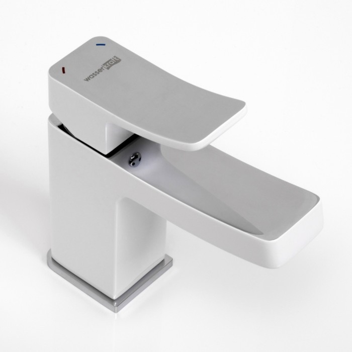 фото Смеситель для раковины wasserkraft aller 1063white, однорычажный, латунь, белый/хром