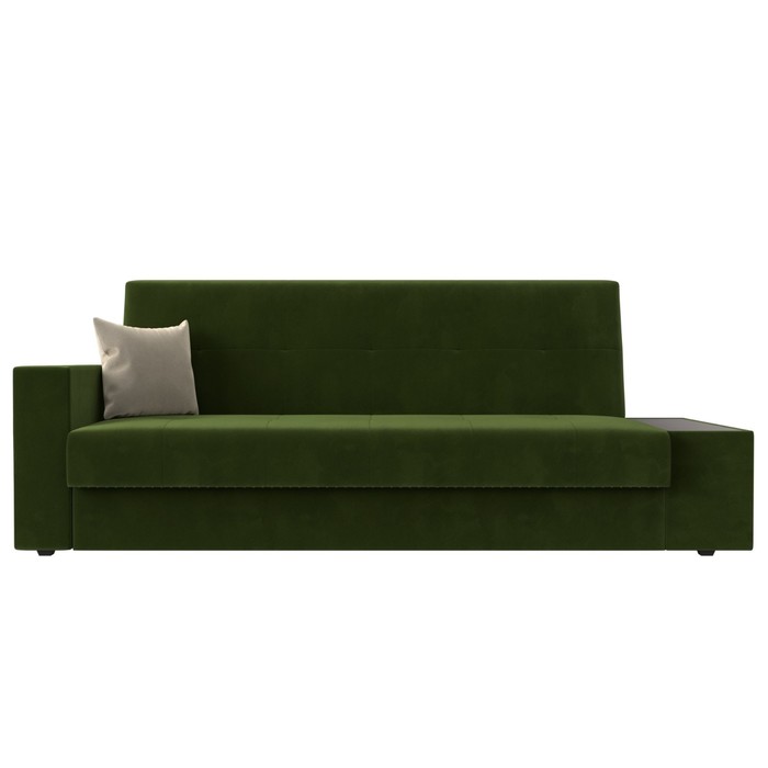 фото Прямой диван «лига 020», книжка, стол справа, микровельвет, цвет зелёный / бежевый