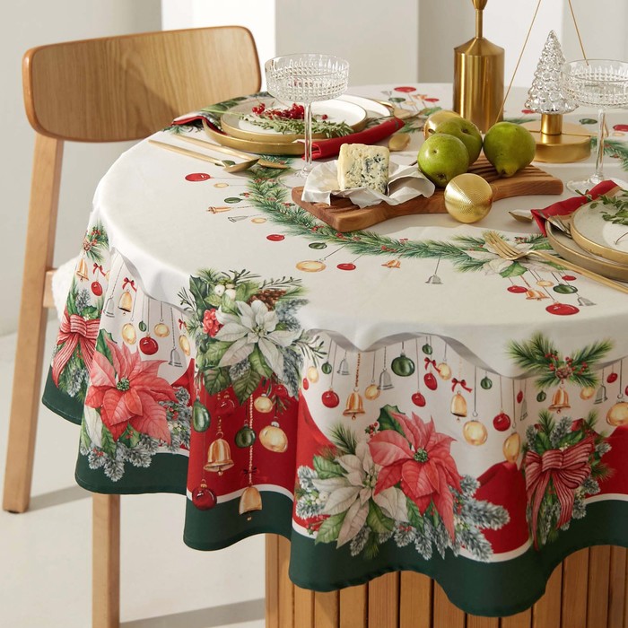 фото Скатерть этель «рождественский венок», d=220 см, 100% хл, саржа 190 г/м2