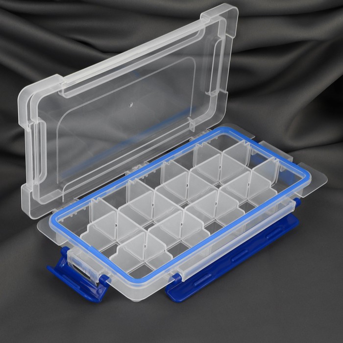 фото Органайзер для рукоделия, со съёмными ячейками, с подвесом, 15 отделений, 23 × 12 × 3,5 см, цвет прозрачный/синий арт узор