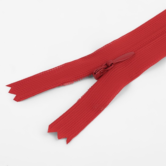 фото Молния потайная, №3, неразъёмная, замок автомат, 18 см, цвет красный