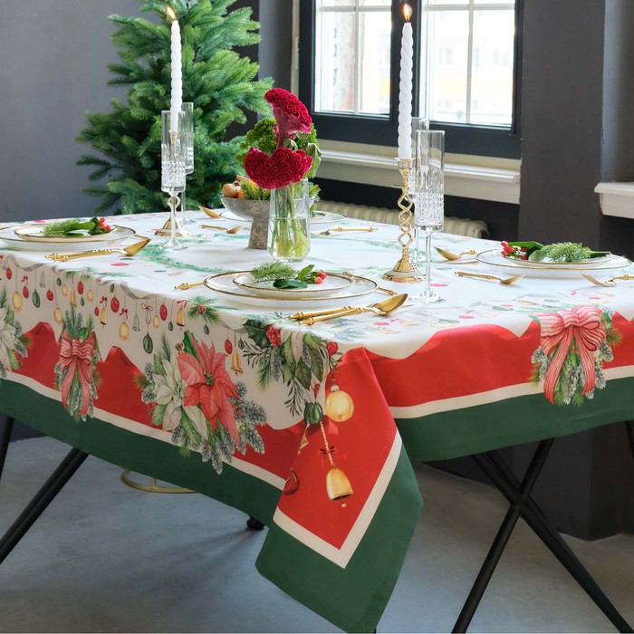фото Скатерть этель «рождественский венок», 110х150 см, с вгмо, 100% хл, саржа 190 г/м2