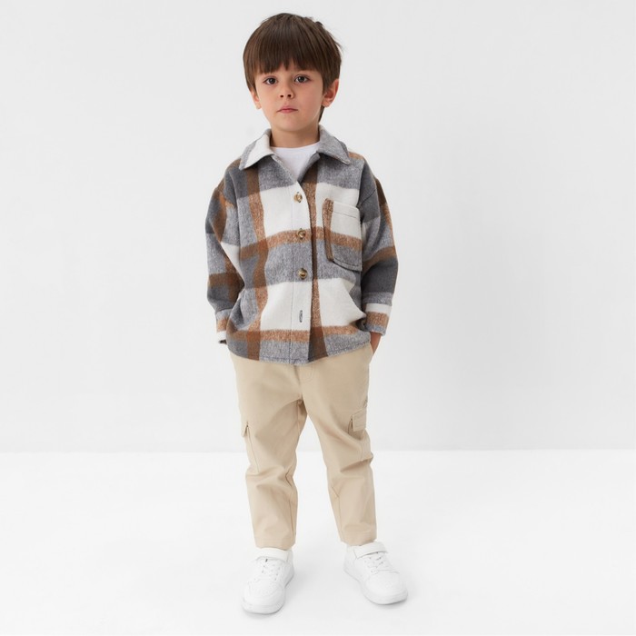 фото Рубашка детская kaftan утеплённая, цвет серо-бежевый, размер 30 (98-104 см)