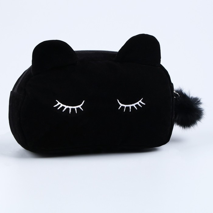 фото Пенал школьный мягкий «котик», 23 × 11 см, бархатный, чёрный milo toys