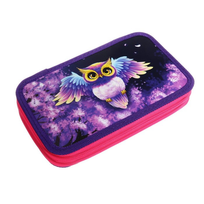 фото Пенал 2 секции, 125 х 205 х 40 мм, calligrata 30п26/2 "совушка", ламинированный картон