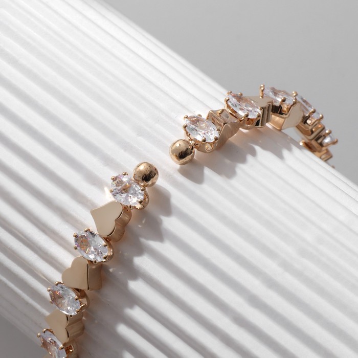 фото Браслет со стразами "сердце" лёд, 1 ряд, цвет белый в золоте queen fair