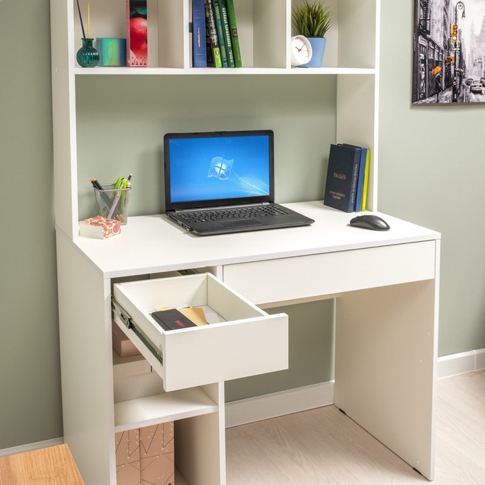 фото Стол компьютерный комфорт 12.77 f, 1000х498х1470, белый шагрень