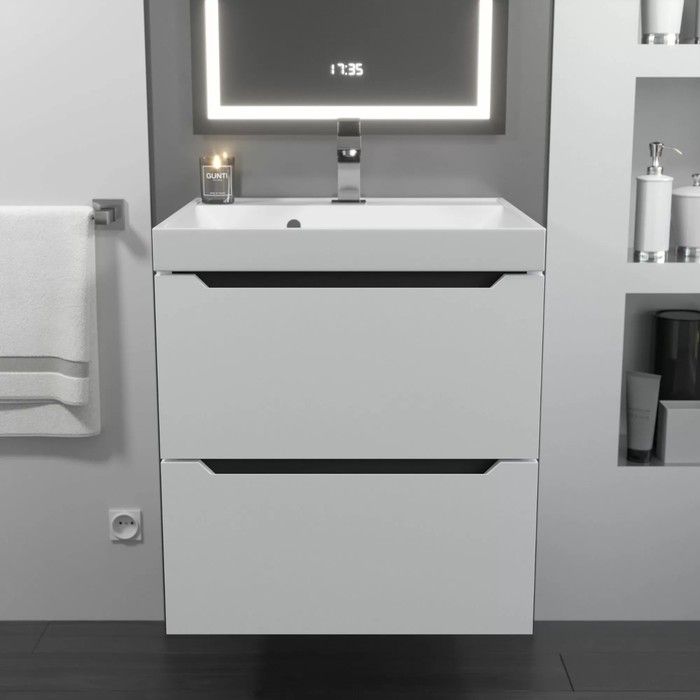 фото Тумба под раковину uperwood tanos, подвесная, 50 см, белая, графит