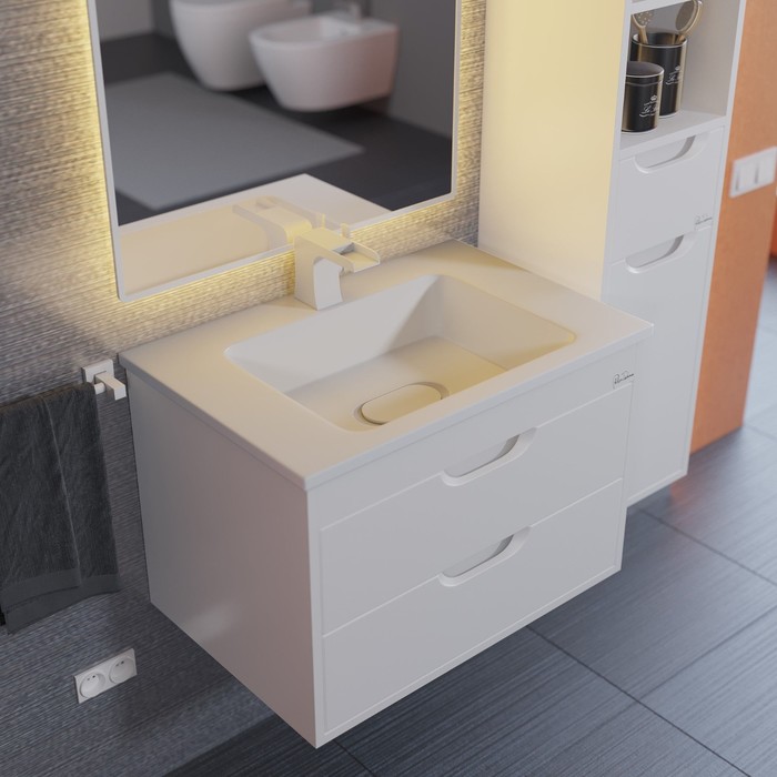 фото Тумба с раковиной uperwood modul 65 см, подвесная, матовая, белая