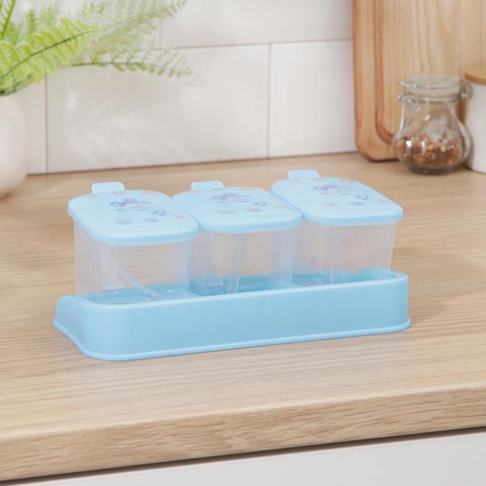 фото Набор банок для сыпучих «цветник», 22×12×9 см, 3 шт с ложками, на подставке, цвет микс