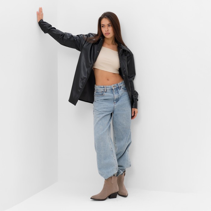 фото Рубашка женская из экокожи mist, р.44, черный