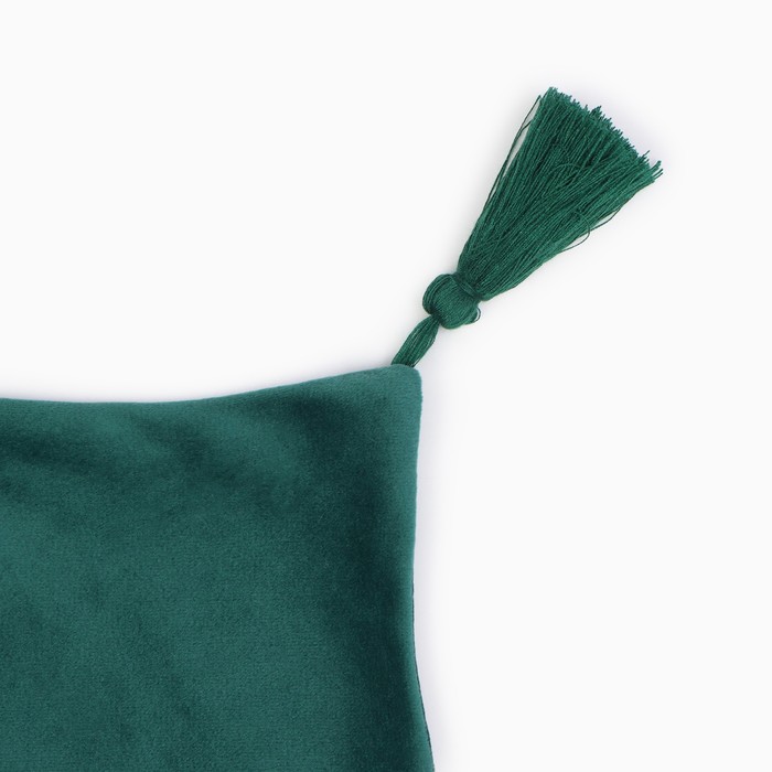 фото Чехол на подушку с кисточками этель цвет зеленый, 45х45 см, 100% п/э, велюр
