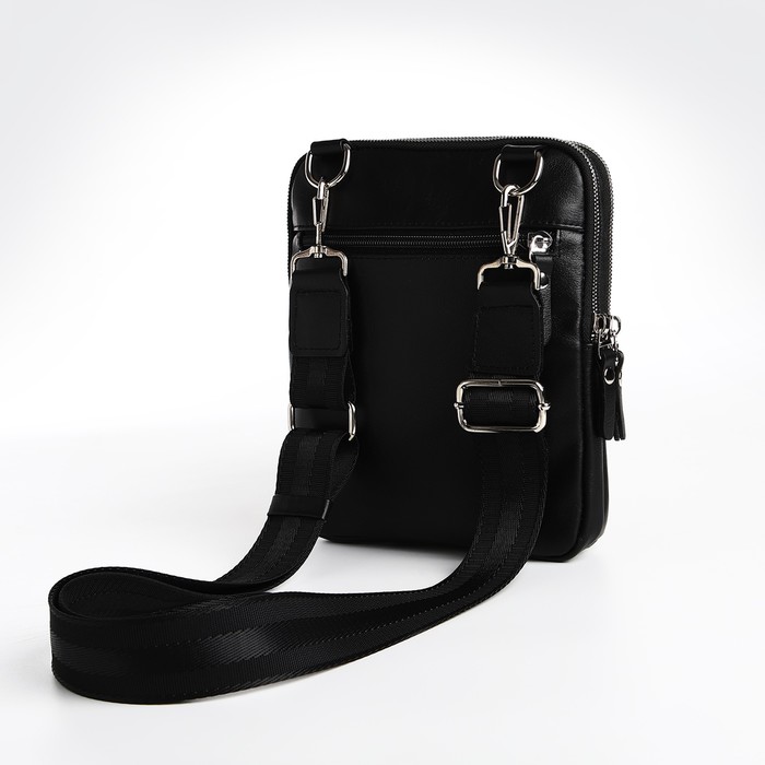 фото Сумка мужская textura через плечо, натуральная кожа, цвет чёрный