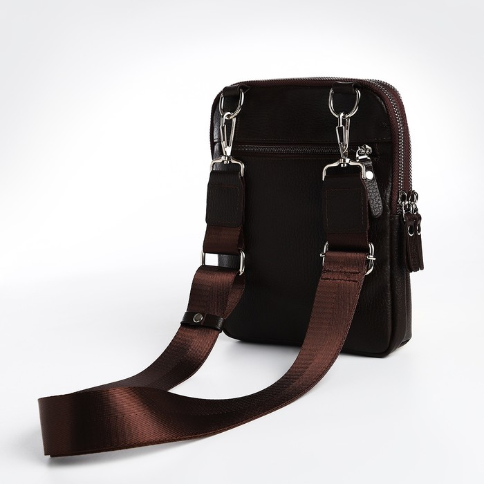 фото Сумка мужская textura через плечо, натуральная кожа, цвет тёмно-коричневый